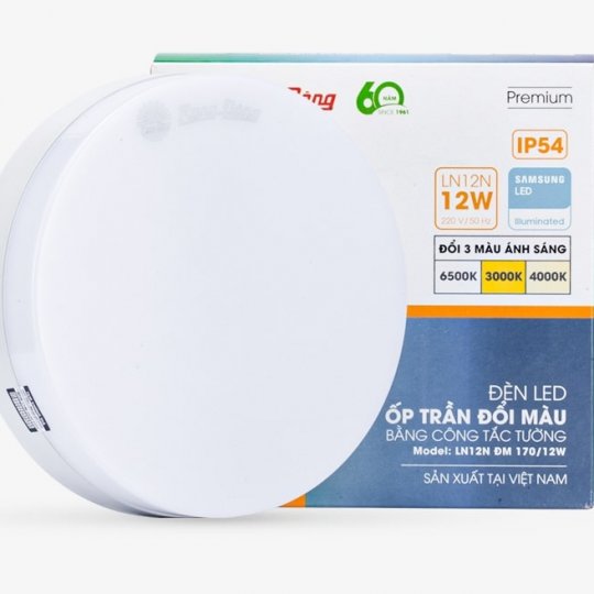 Đèn LED Ốp trần Tròn Đổi màu đế nhựa Rạng Đông